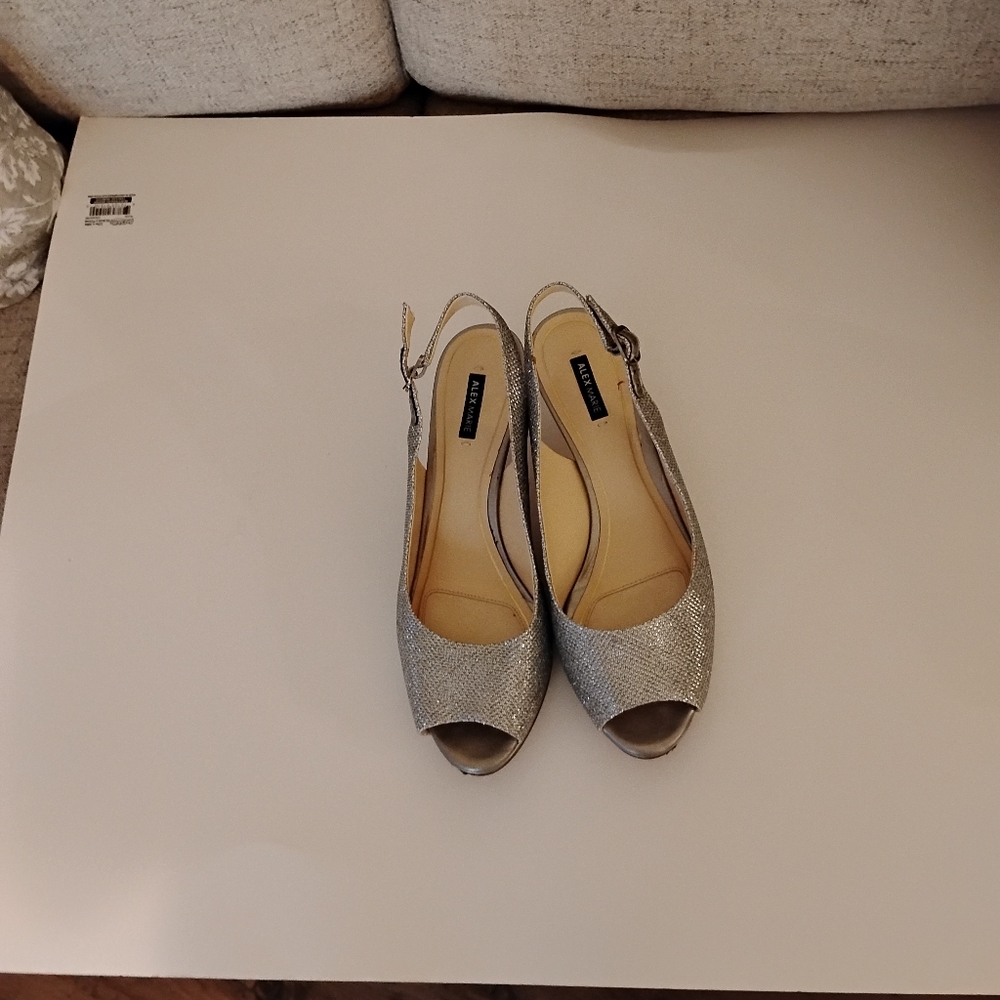 Alex Marie Glittering Silver Peep-Toe Heels